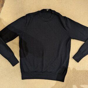 Uni Qlo Navy Fine Gage Wool Crewneck Pullover